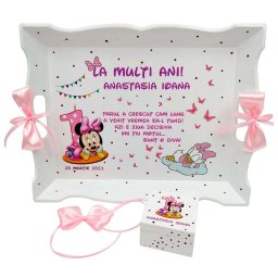 Set Tavita Mot (turta), Baby Minnie, aniversare 1 an, 2 piese, personalizat, DSPH1627