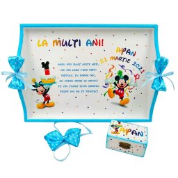 Set Tavita Mot (turta), Baby Mickey, aniversare 1 an, 2 piese, personalizat, DSPH1626