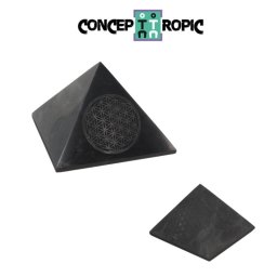 Piramida Shungit cu Simbolul Floarea Vietii - Protectie EMF 9x9x7 mm - 1 Buc
