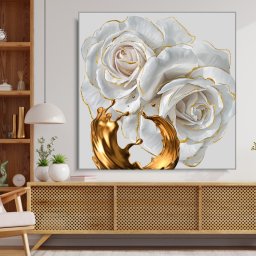 Tablou Canvas Trandafiri Albi Soft Gold ROS44 (Optiuni Tablou: 50x50cm)