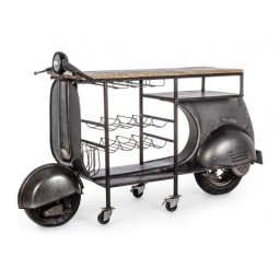 Consola tip Bar model Motocicleta din fier negru si lemn natur Vespa 183 cm x 43 cm x 105 h