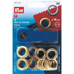Ocheti de 14 mm aurii 10 buc cu dispozitiv de atasare Prym
