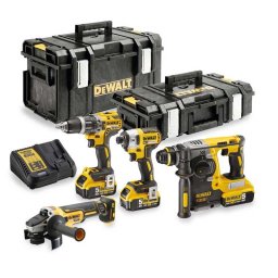 Set 4 Scule Electrice cu Acumulator DeWALT, DCK422P3 18V DCD796 + DCF887 + DCG405 + DCH273 + DCB184X3 + statie + Tough System DS150 + DS300, 18 V, 5.0 Ah