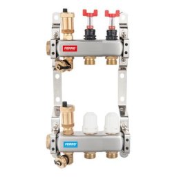 Distribuitor/colector Ferro tip SN-RZPU 1" din inox 2 circuite cu debitmetre si robineti termostatati