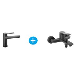 Pachet 2in1: Baterie lavoar Ferro Stratos BSC2BL, cartus ceramic, ventil, Negru cu Baterie pentru cada/dus Ferro Stratos BSC1BL, aerator, cartus ceramic, Negru