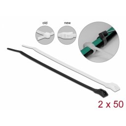 Set 100 bucati bride cu inchidere plata L 370 x W 3.6 mm Negru/Alb, Delock 19486