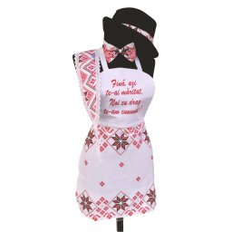 Set dezgatit mireasa 4 piese, model alb cu motive traditionale, palarie neagra si bentita, SODIS165