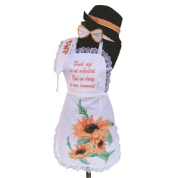 Set dezgatit mireasa 4 piese, floarea-soarelui model 2, palarie neagra si bentita, SODIS163