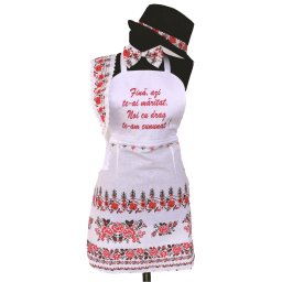 Set dezgatit mireasa 4 piese, model alb cu motive traditionale, palarie neagra si bentita, SODIS162