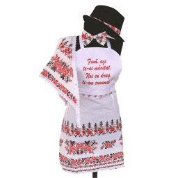 Set dezgatit mireasa 4 piese, model alb cu trandafiri, palarie neagra si marama, SODIS161