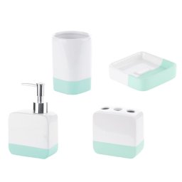 Set accesorii baie dozator sapun, pahar, suport periuta dinti, sapuniera, ceramica, alb verde