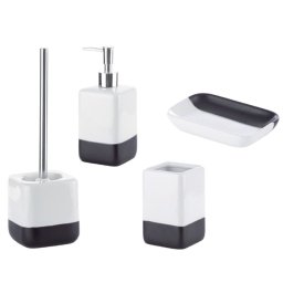 Set accesorii baie dozator sapun, sapuniera, pahar si perie WC , alb negru