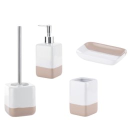 Set accesorii baie dozator sapun, sapuniera, pahar si perie WC , alb bej