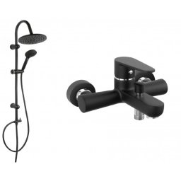 Coloana de dus Ferro Algeo, cu baterie cada / dus, set bara dus, culisant, dus fix, para dus mobila, negru mat rotund