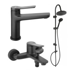 Pachet 3 in 1 Stratos - Baterie cada dus Negru Mat, baterie lavoar si set bara dus rotund Negru Mat,
