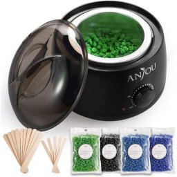 Kit Epilare Anjou AJ-PCA010 Incalzitor ceara profesional, 400g ceara, 4 arome, set spatule din lemn