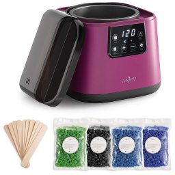 Kit Epilare Anjou PCA023 Incalzitor ceara profesional cu display LCD, 400g ceara, 4 arome, set spatule din lemn, control tactil