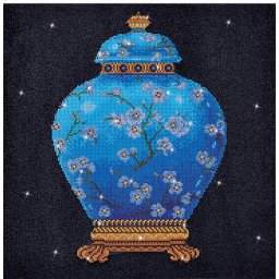 Set goblen cu diamante, fara sasiu, Vaza Albastra, 52x52 cm