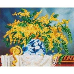 Set goblen cu diamante, fara sasiu, Vaza cu Flori Galbene, 41x51 cm