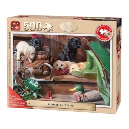 Puzzle King - Puppies On The Stairs 500 piese