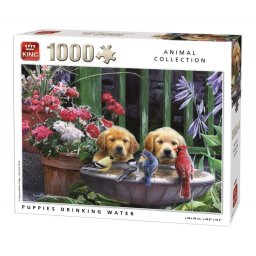 Puzzle King - Puppies Drinking Water 1000 piese