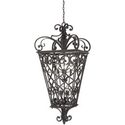 Candelabru casa scării retro vintage FORT QUINN, aluminiu turnat negru, 8x60W-LED, E14, H:143.5-387.3 cm, QZ-FORTQUINN8