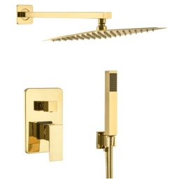 Set dus complet cu baterie incastrata auriu Gold, incastrat, para fixa patrata 25 /25 cm