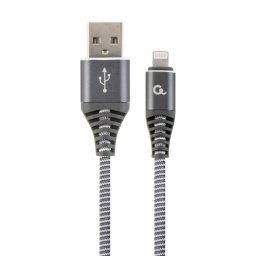 Cablu date + incarcare USB la iPhone Lightning Premium 2m Silver/Alb, Gembird CC-USB2B-AMLM-2M-WB2