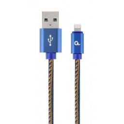 Cablu USB 2.0 la iPhone Lightning Premium jeans (denim) 2m, Gembird CC-USB2J-AMLM-2M-BL