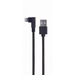 Cablu de date si alimentare USB la iPhone Lightning unghi 0.2m Negru, Gembird CC-USB2-AMLML-0.2M