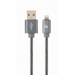 Cablu de date + incarcare USB la iPhone Lightning metalic spiral Premium 2m Metalic/Gri, Gembird CC-USB2S-AMLM-2M-BG