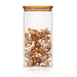 Klarstein Recipient pătrat pentru păstrarea alimentelor cu capac din bambus, etanș la aer, cu sigiliu din silicon, 6 × 20 × 6 cm, 500 ml (BW-10177-003)