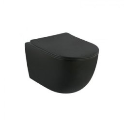 Set vas WC suspendat Fluminia Minerva rimless, cu capac quick release si soft close, negru