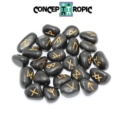 Rune din Onix Negru - Set 25 Piese - 18-27 x 15-20 mm