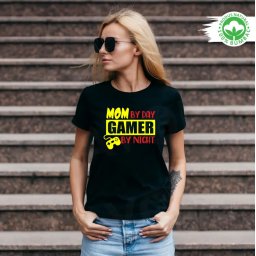 Tricou negru Mom by day, Gamer by night