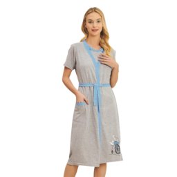 Compleu maternitate, Camasa alaptat + Halat gravide, Baby Shower, Grey-Blue