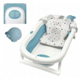 Cadita pliabila XL cu suport anatomic Primabobo Kasia blue, include jucarie