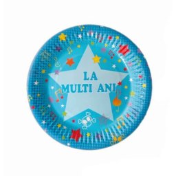 Set 8 farfurii La multi ani albastru 18 cm