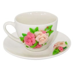 Set fimo, cana si farfurie Trandafiri roz, decorare manuala, SAHGL176