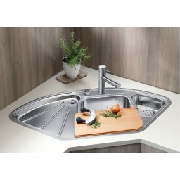 Chiuveta bucatarie INOX Blanco Delta IF montaj pe colt, accesoriu inox si excentric