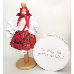 Set Botez Traditional , Costum Traditional Fetite Floral - 2 piese costumas si cutie botez