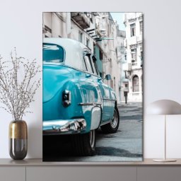 Tablou Canvas Masina Retro Albastra pe Strada in Havana ACT25 (Dimensiune LxH: 50x75cm)