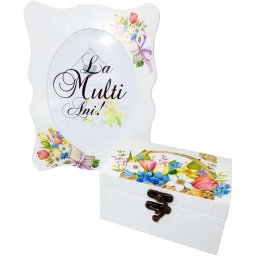Set cadou La multi ani!, 2 piese, cu rama foto si cutie de bijuterii - ILIF181