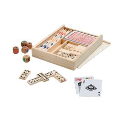jocuri de familie 4 in 1, incutie din lemn, domino, mikado si carti