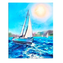Set goblen cu diamante, cu sasiu, Barca pe mare, 40x50 cm