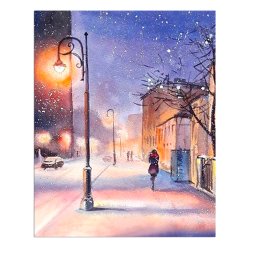 Set goblen cu diamante, cu sasiu, Seara de iarna, 40x50 cm