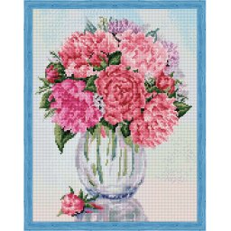 Set goblen cu diamante, cu sasiu, Bujori 2, 40x50 cm