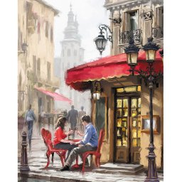 Set goblen cu diamante, cu sasiu, Intalnire in Oras, 40x50cm