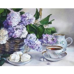 Set goblen cu diamante, cu sasiu, Cos cu Liliac, 40x50cm