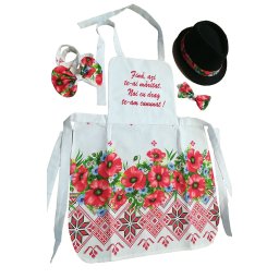 Set dezgatit mireasa 4 piese, model alb cu maci, palarie neagra si fundita, SODIS002